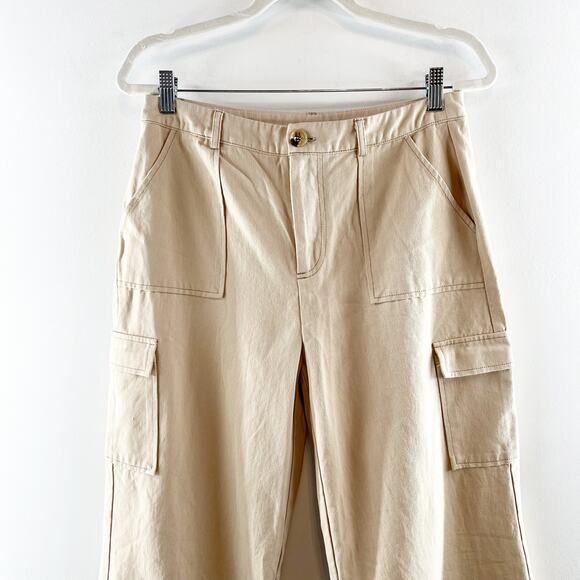 ACOA High Rise Wide Leg Cargo Pants Khaki Tan Large - Picture 4 of 11
